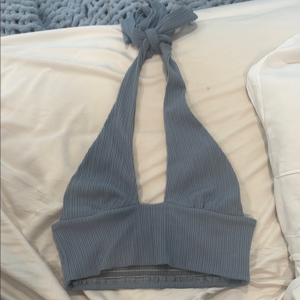 Blue Ribbed Halter Top